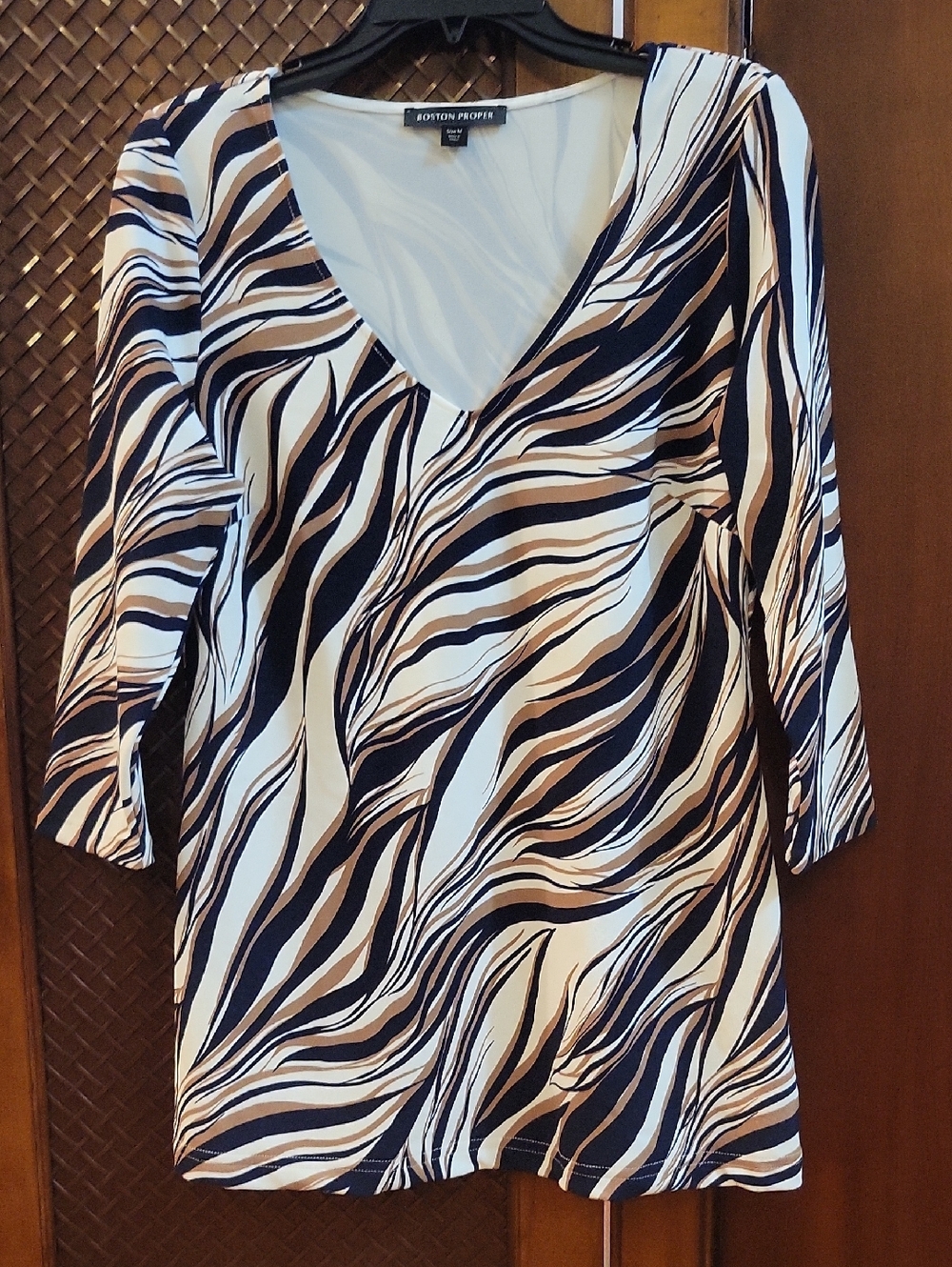 Boston Proper | Beyond Travel Cape Town Zebra Print 3/4 Sleeve Tunic Top Size M